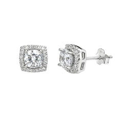 925 Silver 7A Cubic Zirconia Cushion Cut Halo South Screw Stud Earrings