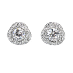 925 Silver Cubic Zirconia Round Swirl Double Halo South Screw Stud Earrings