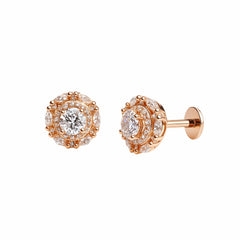 925 Silver Gold Plated Cubic Zirconia Round Cluster Halo South Screw Stud Earrings