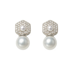 925 Silver Elegant Cubic Zirconia Hexagon Pearl Drop Earrings
