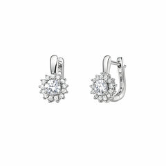 925 Sterling Silver Cubic Zirconia Round Cluster Halo Leverback Drop Earrings