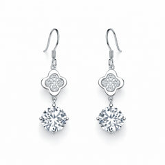 925 Silver Elegant Cubic Zirconia Clover Drop Dangle Earrings