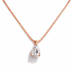 925 Silver Rose Gold Plated Solitaire Teardrop CZ Chain Pendant