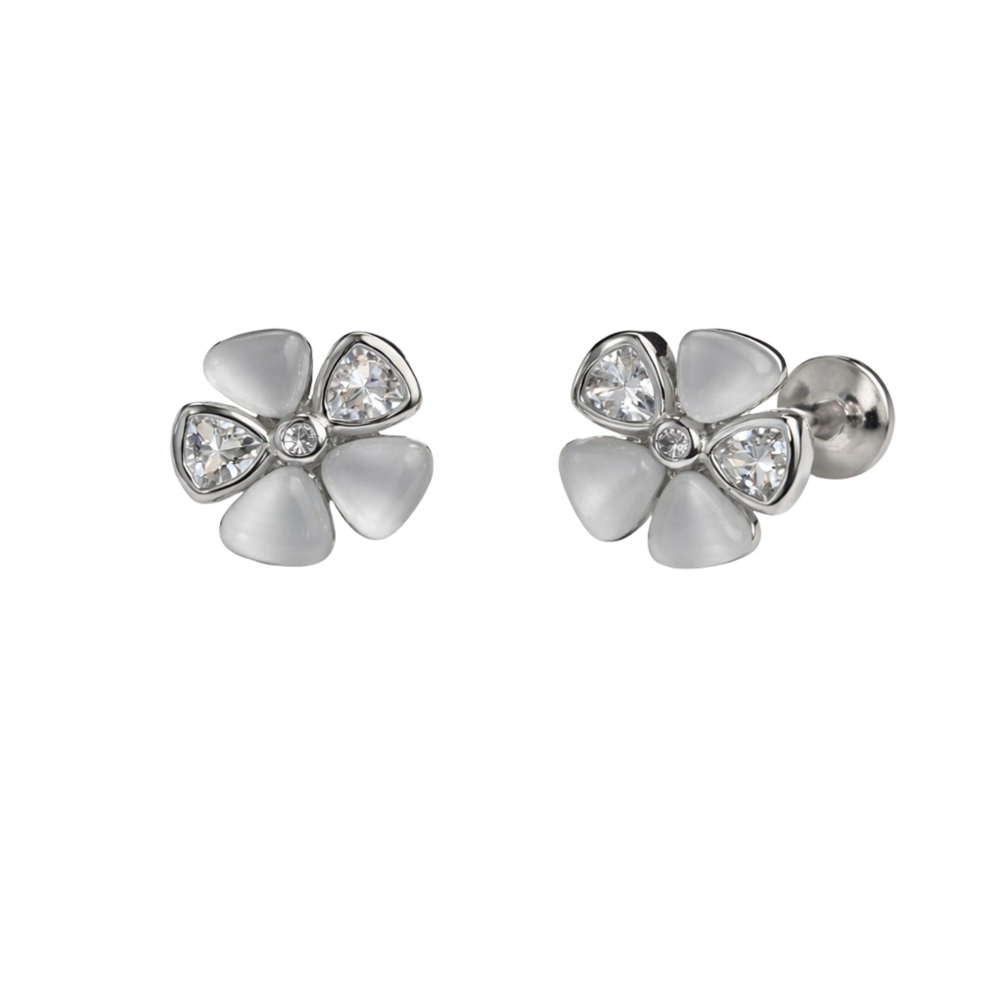 925 Silver Elegant Cat Eye Effect Floral Cubic Zirconia Studs