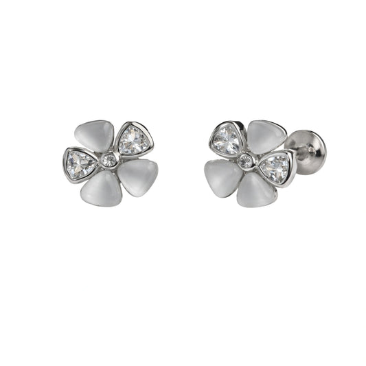 925 Silver Elegant Cat Eye Effect Floral Cubic Zirconia Studs
