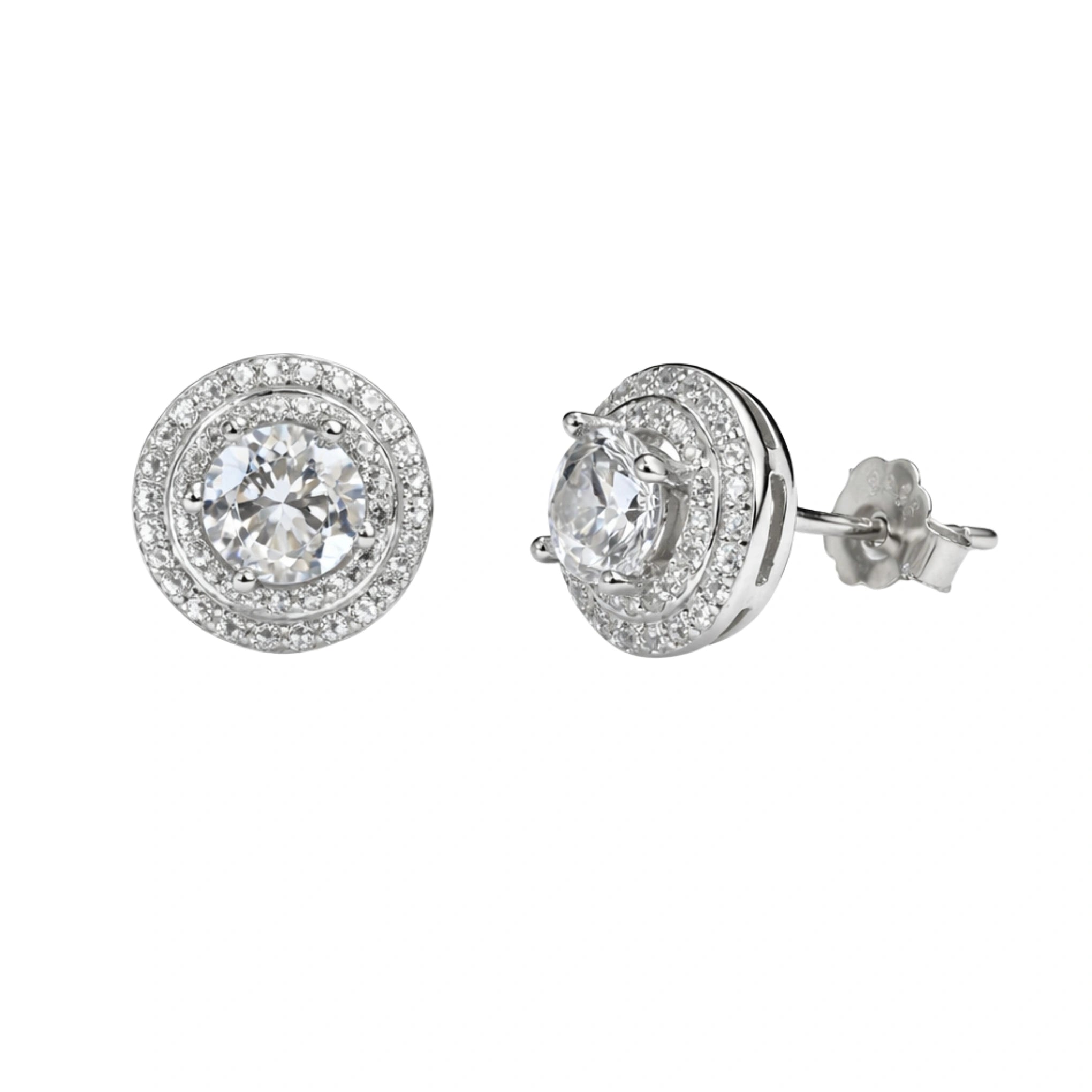 925 Sterling Silver 7A Cubic Zirconia Halo South Screw Stud Earrings