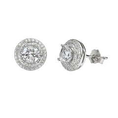 925 Sterling Silver 7A Cubic Zirconia Halo South Screw Stud Earrings