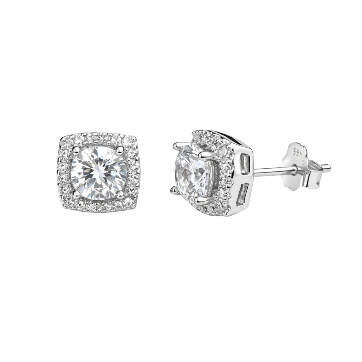 925 Silver 7A Cubic Zirconia Cushion Cut Halo South Screw Stud Earrings