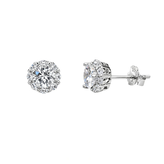 925 Silver Cubic Zirconia Round Cluster Halo South Screw Stud Earrings