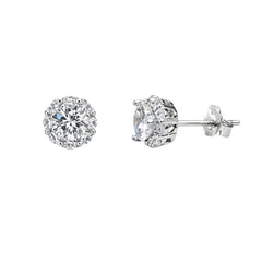 925 Silver Cubic Zirconia Round Cluster Halo South Screw Stud Earrings