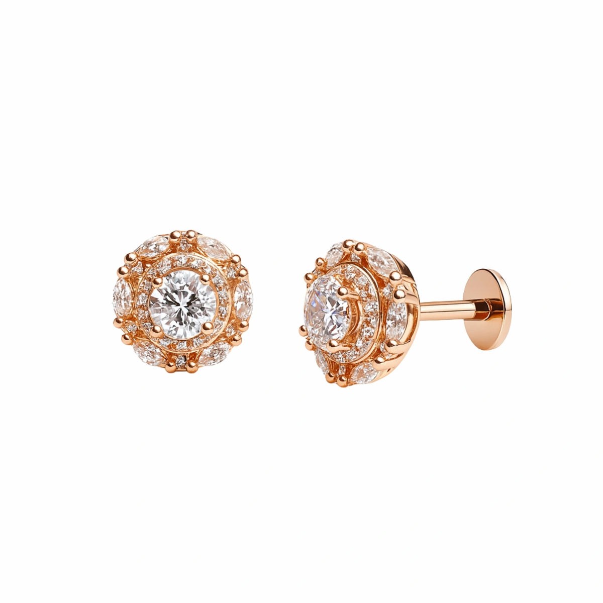 925 Silver Gold Plated Cubic Zirconia Round Cluster Halo South Screw Stud Earrings