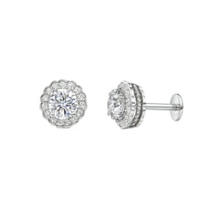 925  Silver Regal Cubic Zirconia Round Scallop Halo Studs