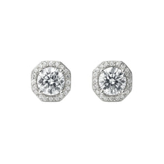 925 Silver Regal Cubic Zirconia Round Octagon Halo Stud Earrings