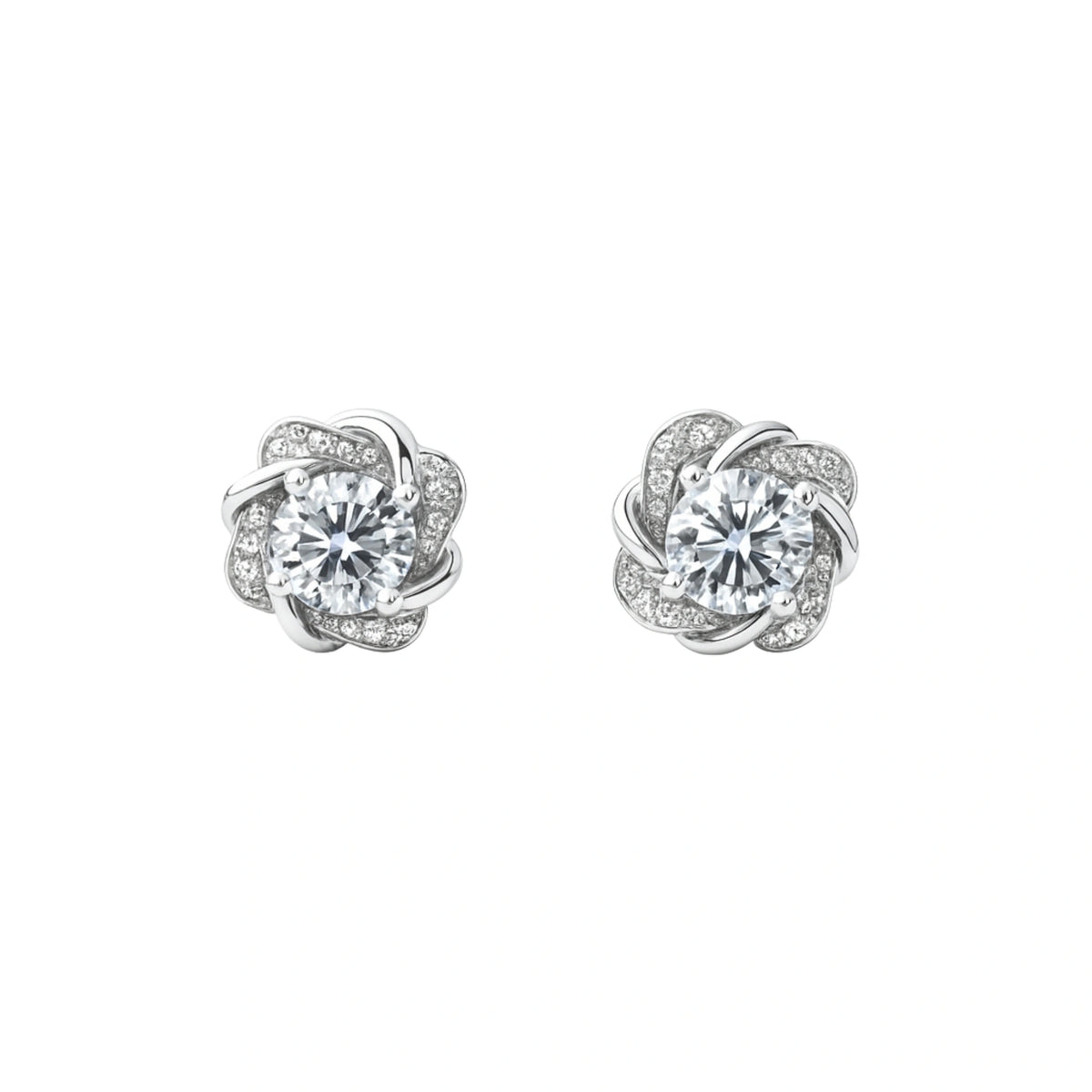 925 Silver Regal Cubic Zirconia Round Swirl Floral Halo Studs
