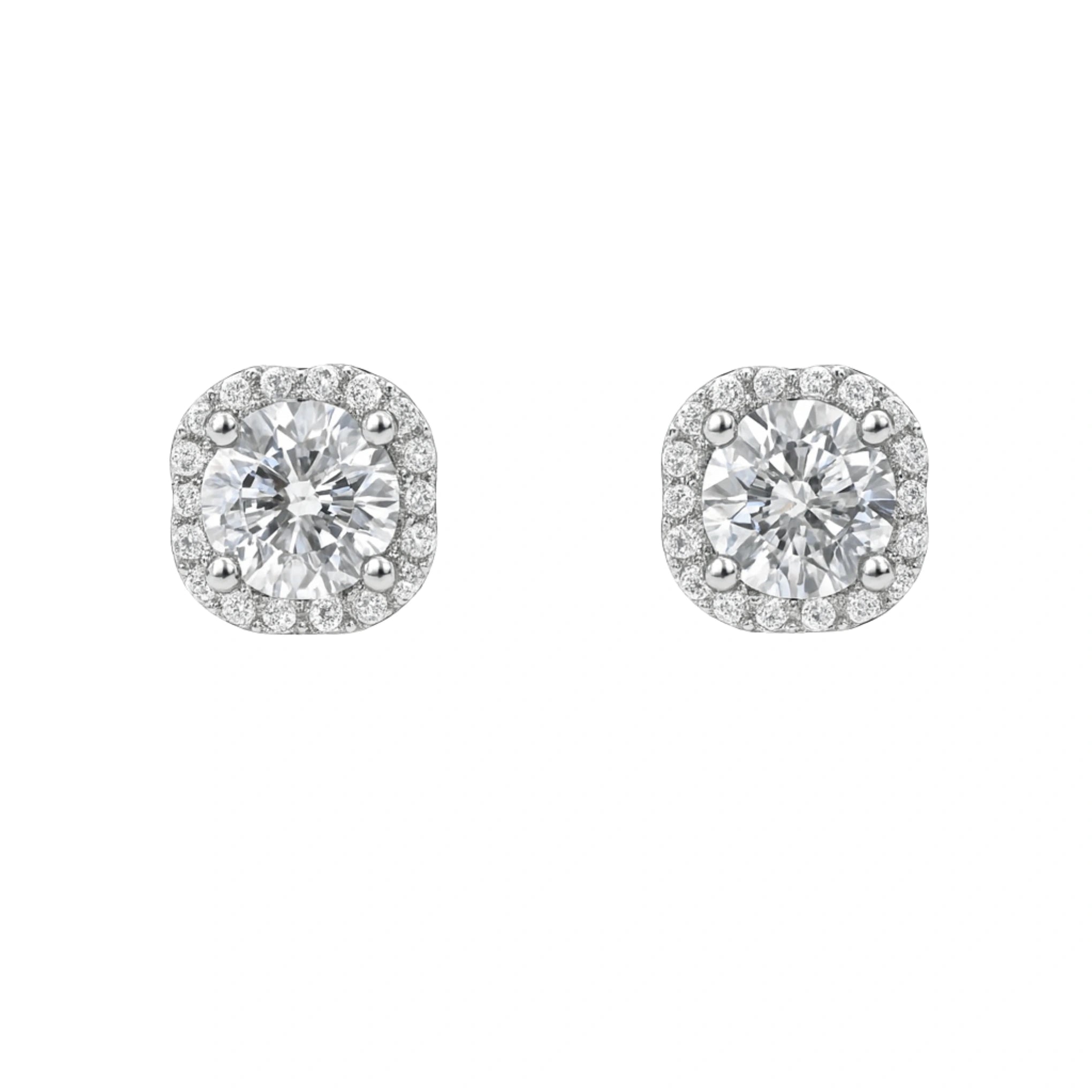 925 Silver Regal Cubic Zirconia Round Cushion Halo Studs