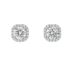 925 Silver Regal Cubic Zirconia Round Cushion Halo Studs
