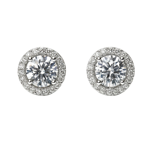 925 Silver Signature Cubic Zirconia Round Micro Halo Studs