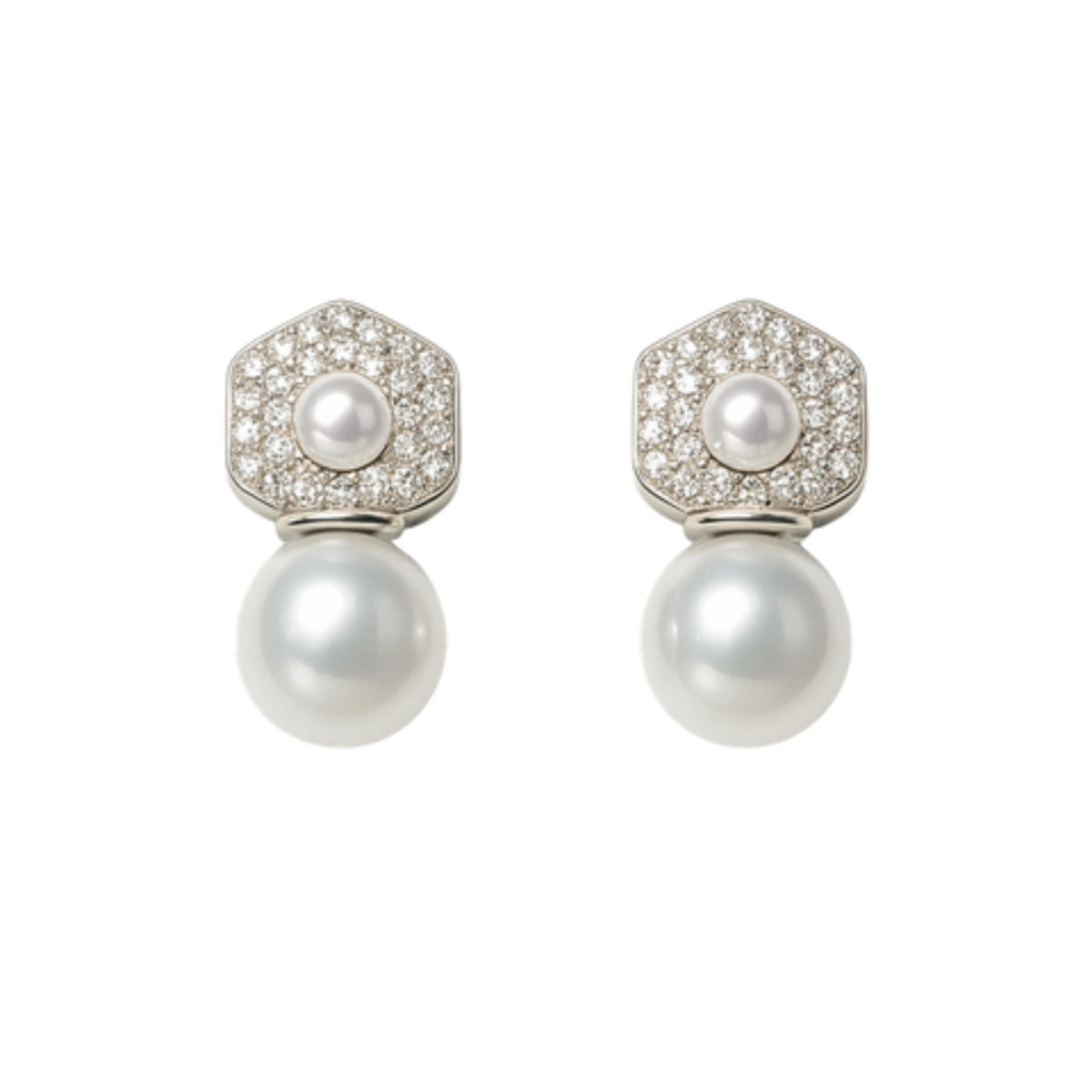 925 Silver Elegant Cubic Zirconia Hexagon Pearl Drop Earrings