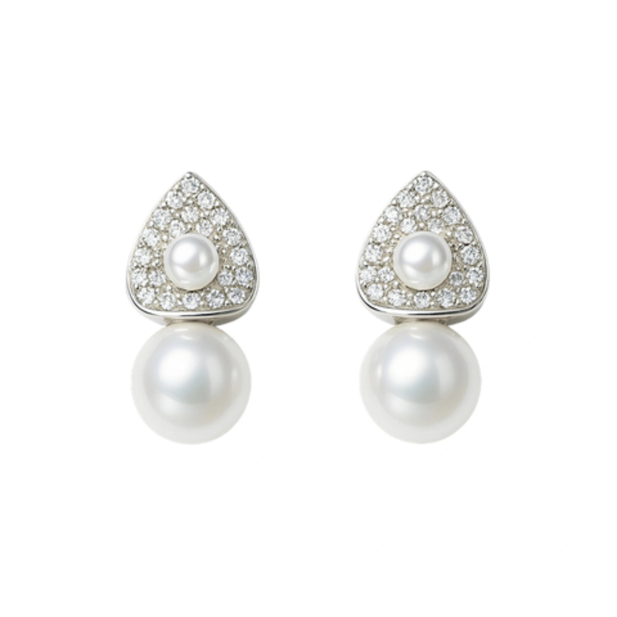 925 Silver Cubic Zirconia Pave Teardrop Pearl Drop Earrings