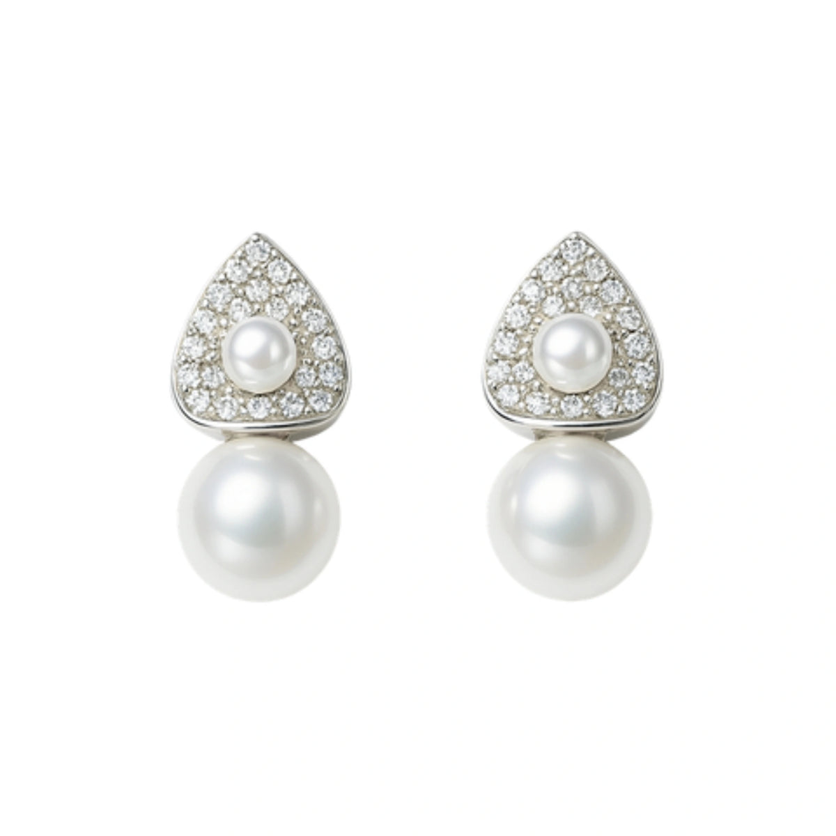 925 Silver Cubic Zirconia Pave Teardrop Pearl Drop Earrings