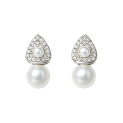 925 Silver Cubic Zirconia Pave Teardrop Pearl Drop Earrings