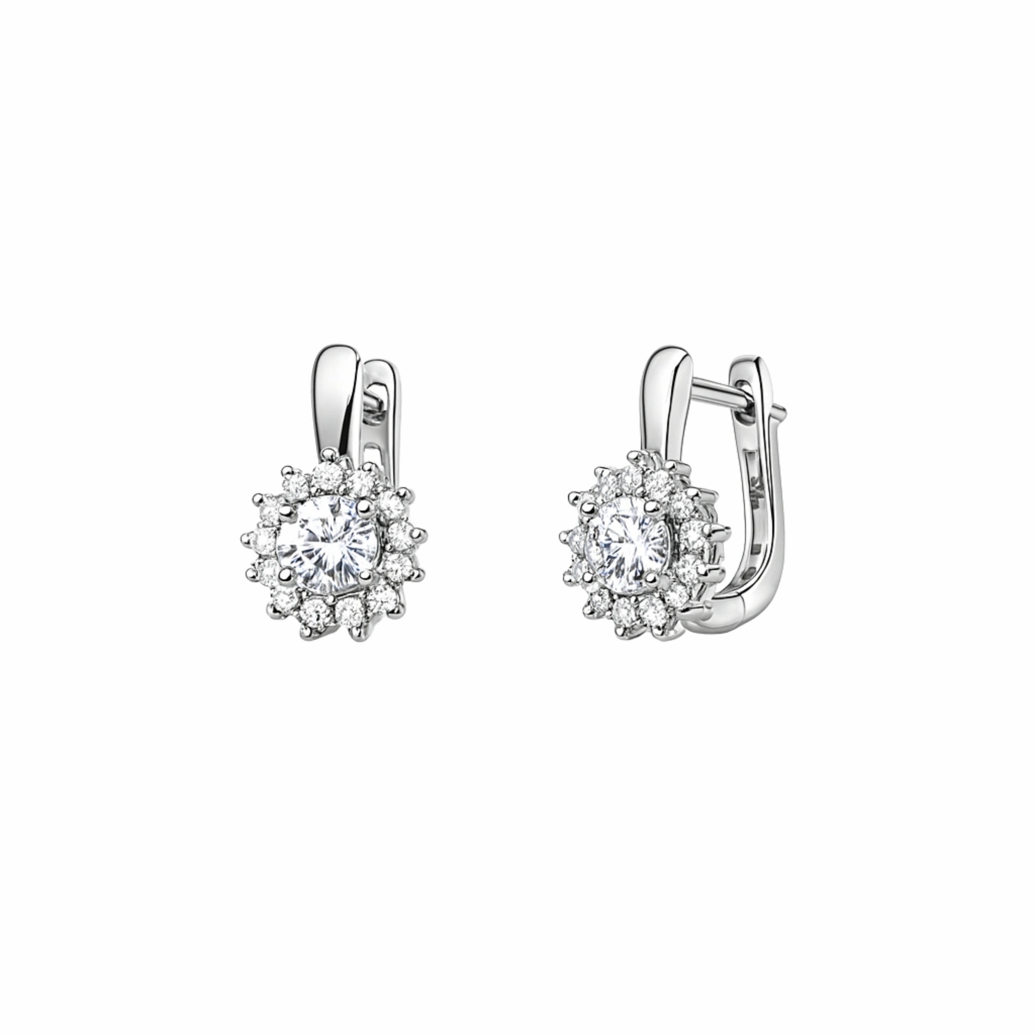 925 Sterling Silver Cubic Zirconia Round Cluster Halo Leverback Drop Earrings