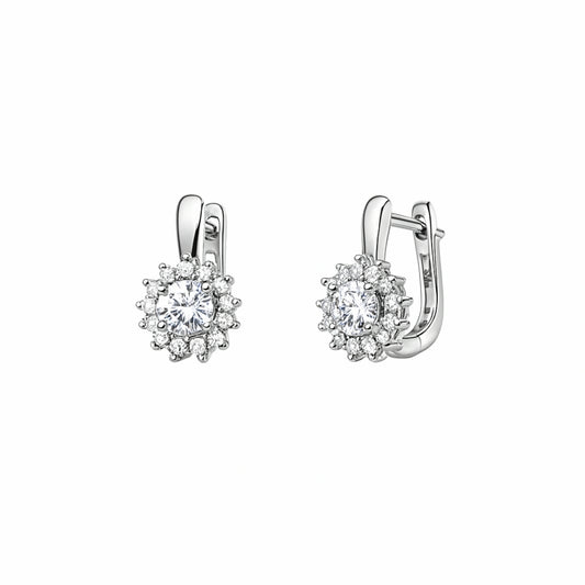 925 Sterling Silver Cubic Zirconia Round Cluster Halo Leverback Drop Earrings