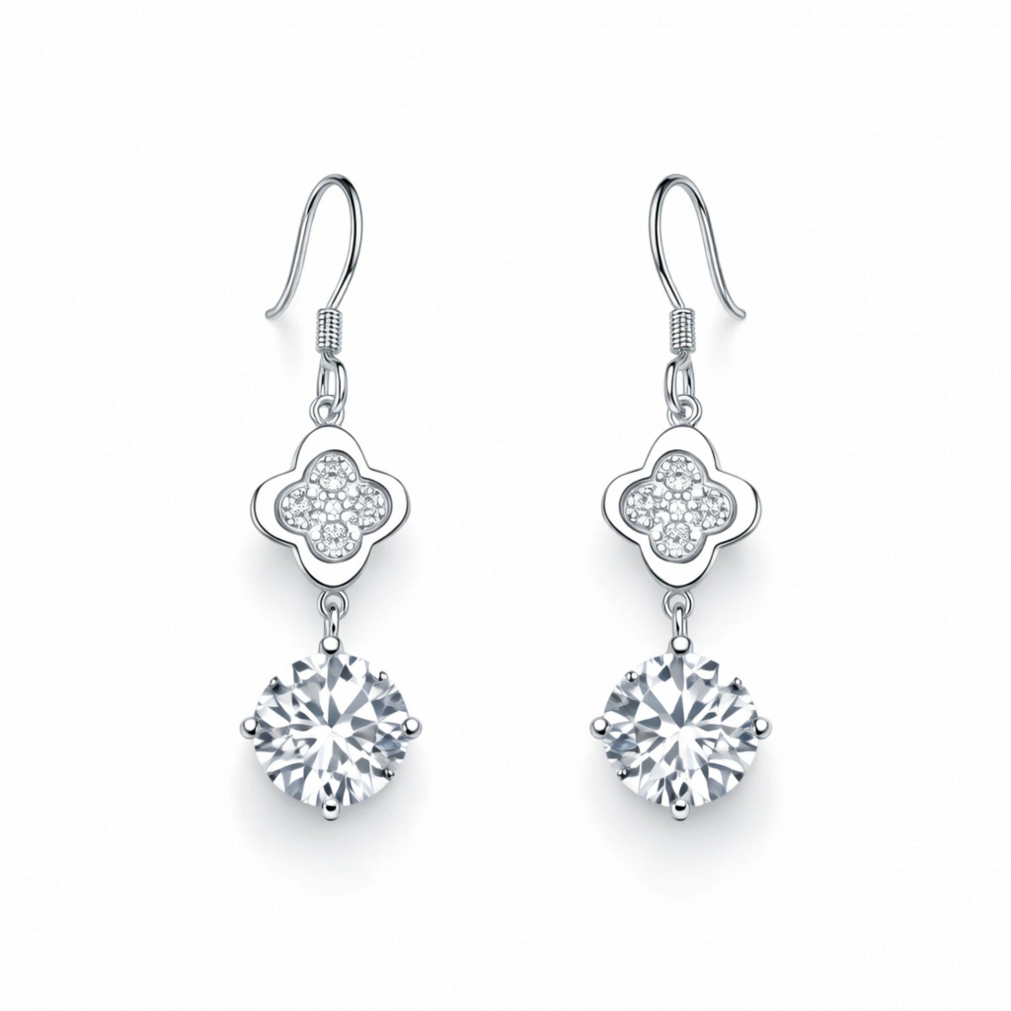 925 Silver Elegant Cubic Zirconia Clover Drop Dangle Earrings