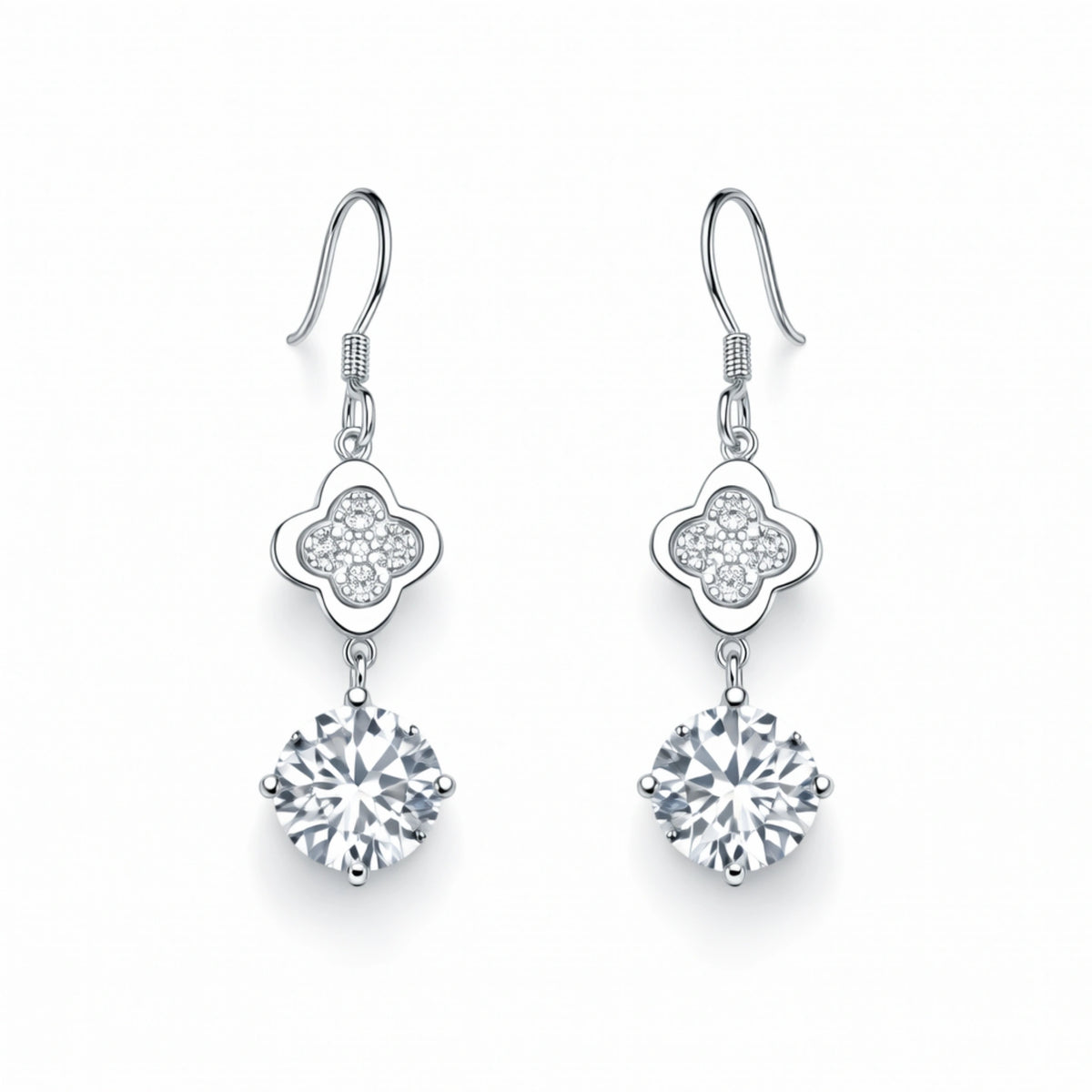925 Silver Elegant Cubic Zirconia Clover Drop Dangle Earrings