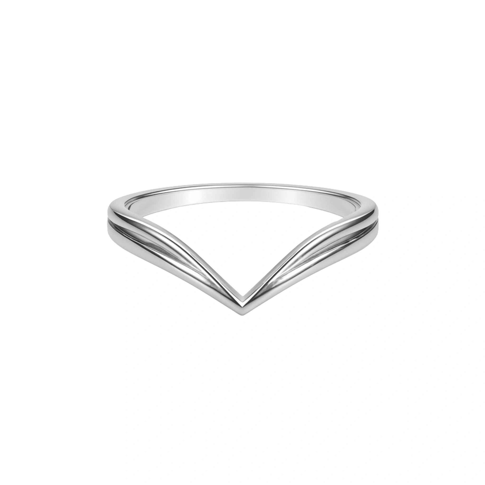 925 Silver Elegant Double Layered Curved Chevron Band Ring