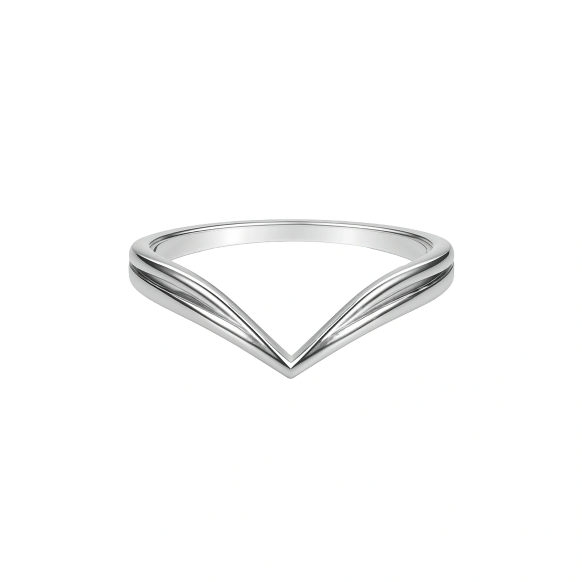 925 Silver Elegant Double Layered Curved Chevron Band Ring