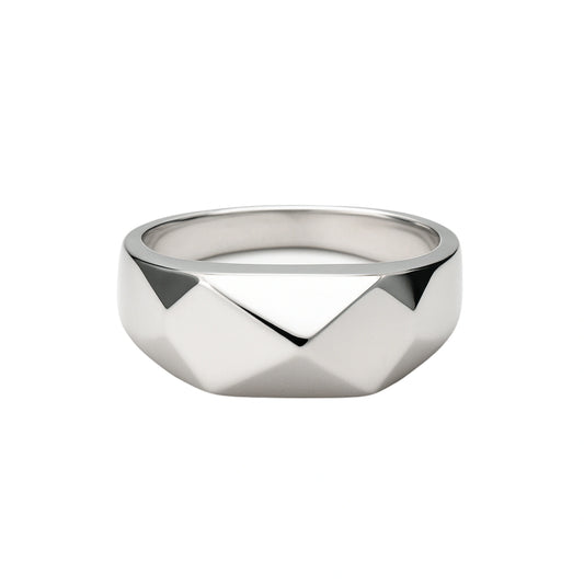 925 Sterling Silver Modern Faceted Bold Wide Band Ring