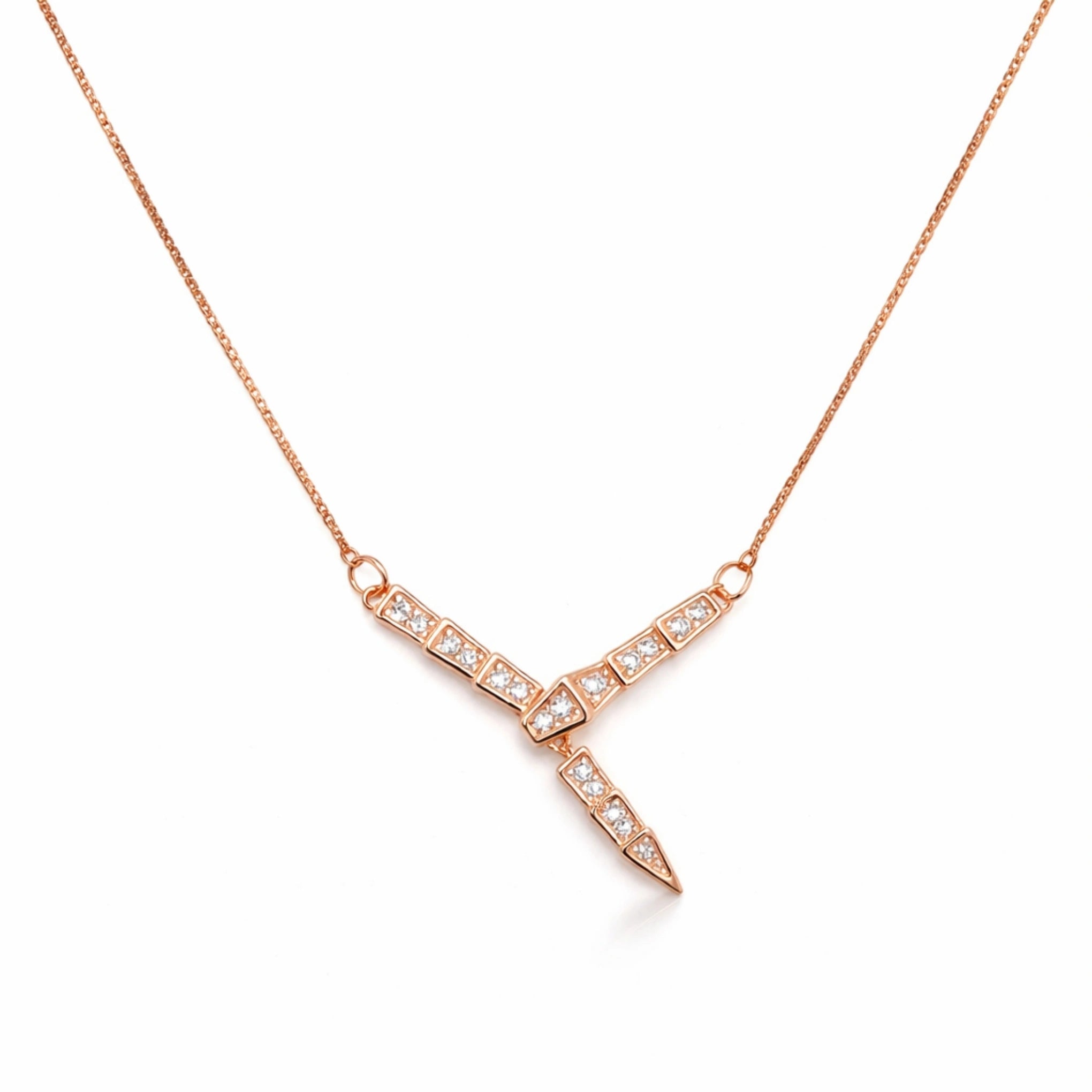 925 Sterling Silver Rose Gold Plated CZ Y-Shape Chain Pendant