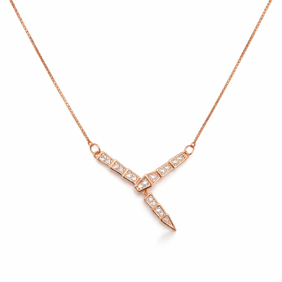 925 Sterling Silver Rose Gold Plated CZ Y-Shape Chain Pendant