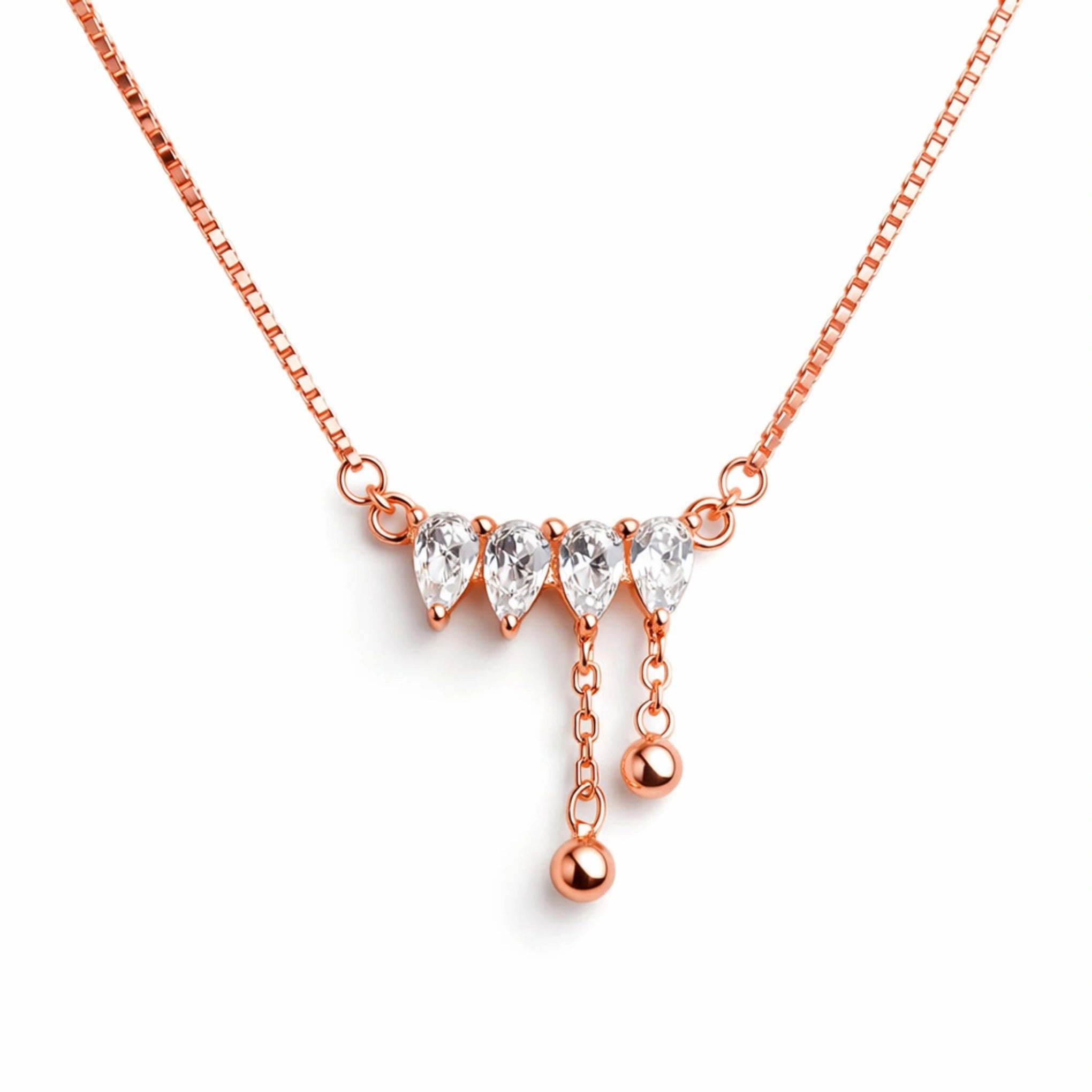 925 Silver Rose Gold Plated Teardrop CZ Drop Chain Pendant
