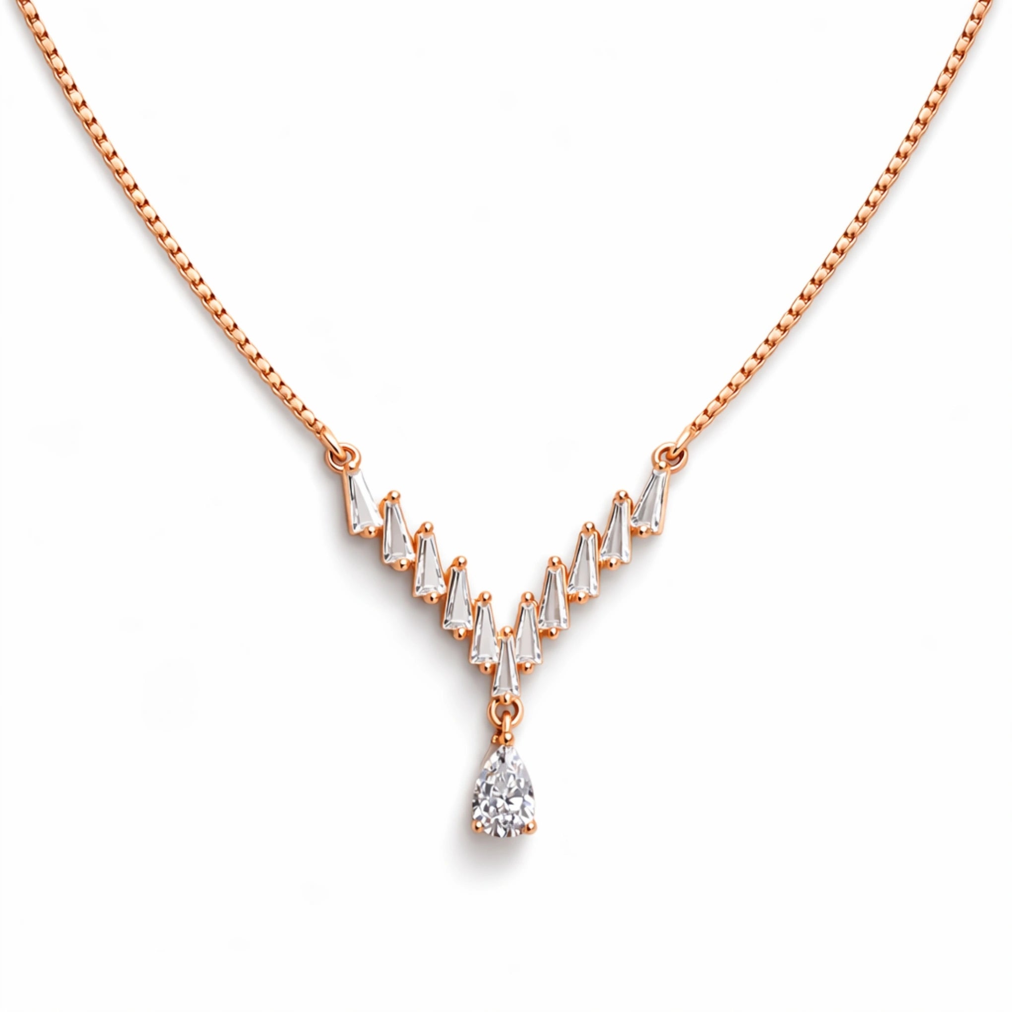 925 Silver Minimal Rose Gold V-Shape Drop chain Pendant