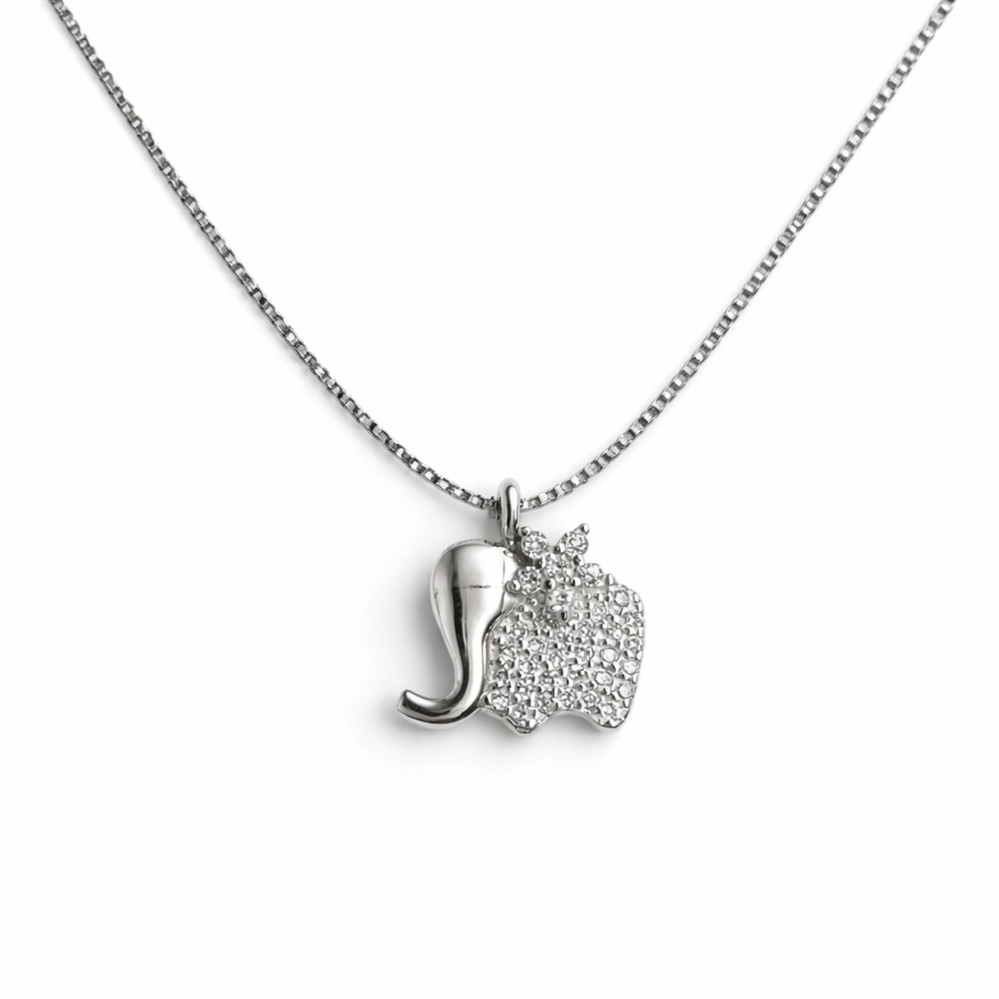 925 Sterling Silver Elephant CZ Charm Chain Pendant for Women