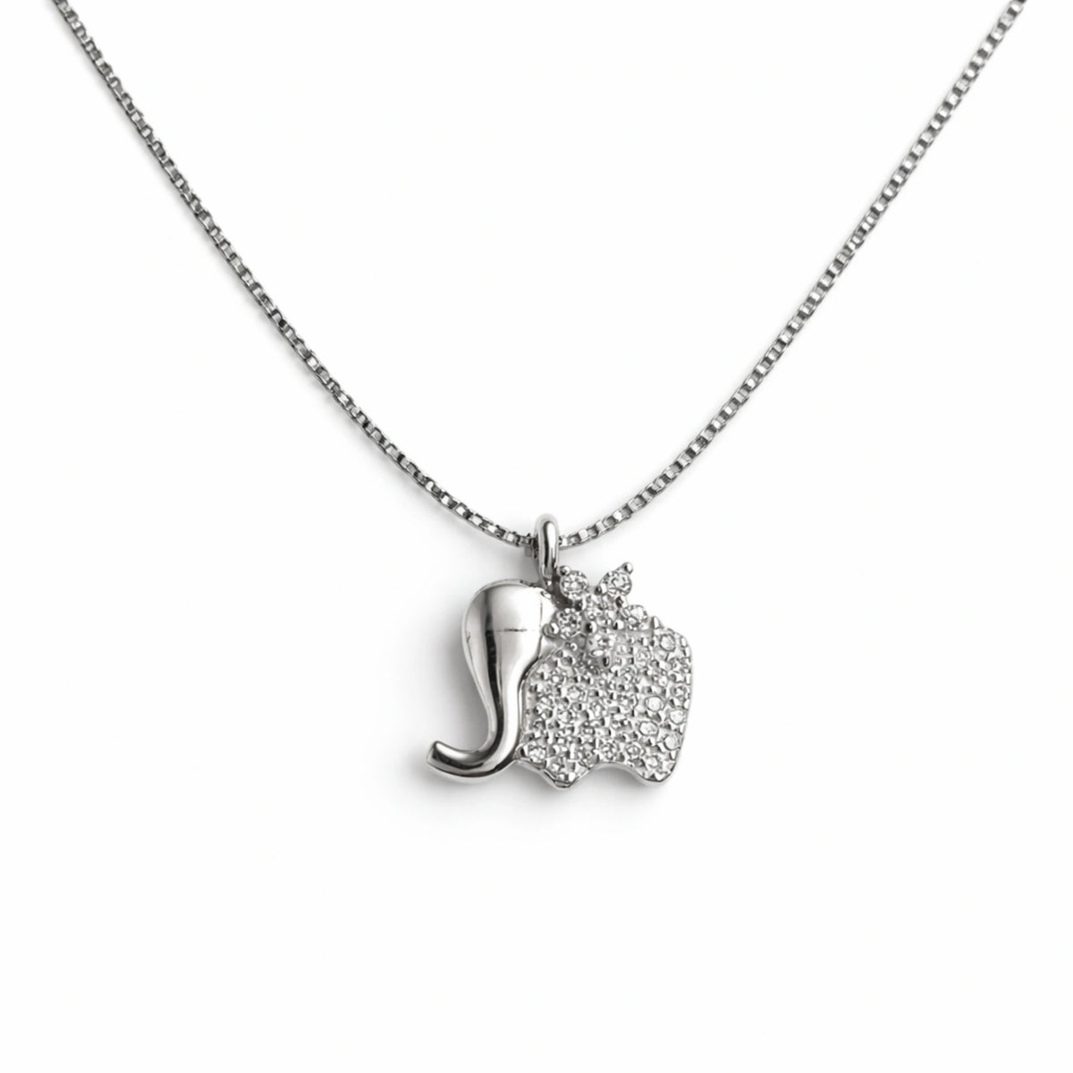 925 Sterling Silver Elephant CZ Charm Chain Pendant for Women