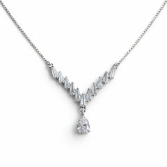 925 Silver V-Shape CZ Drop Chain Pendant  with Teardrop Stone