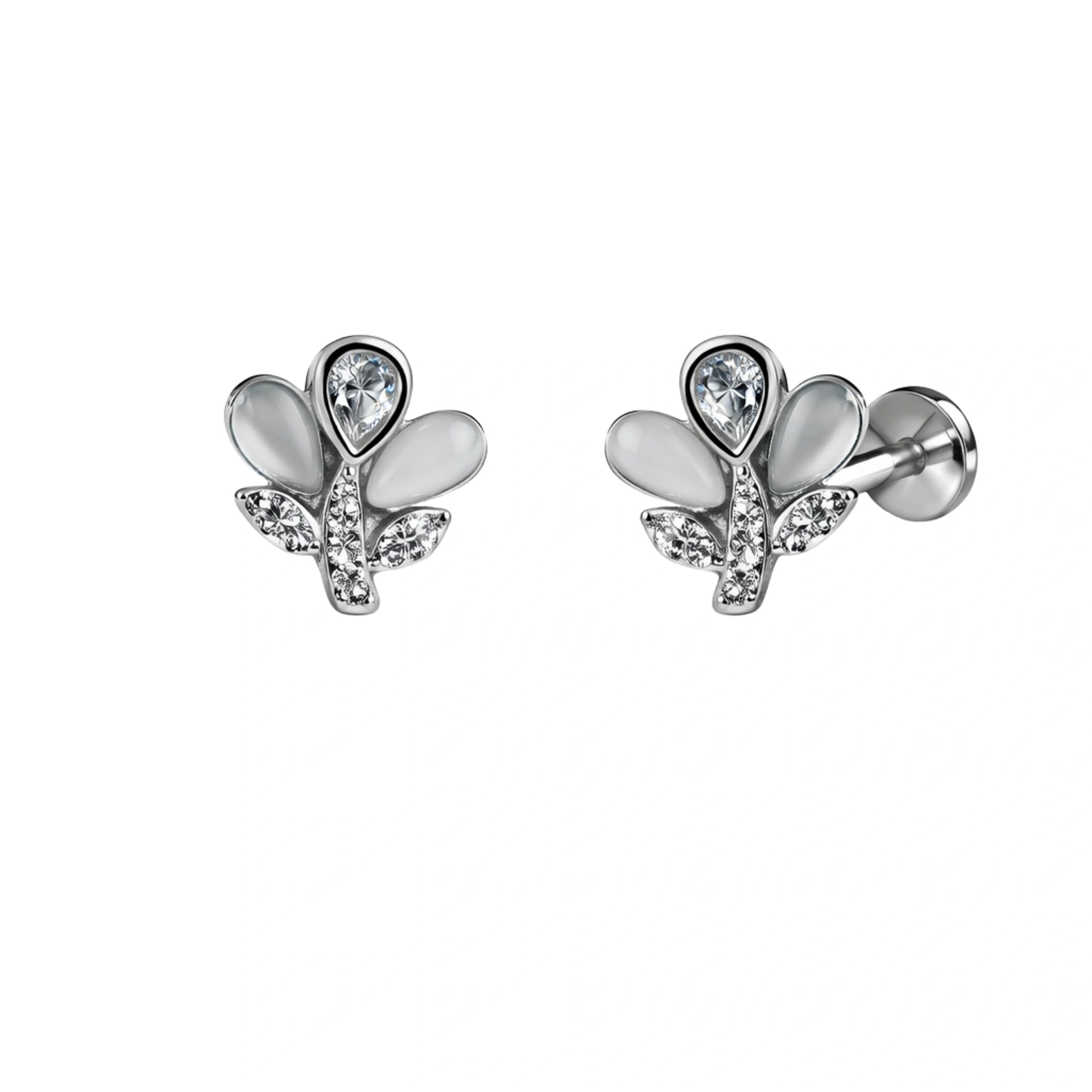 925 Silver Floral Stud Earrings with CZ Stones for Women