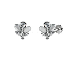925 Silver Floral Stud Earrings with CZ Stones for Women