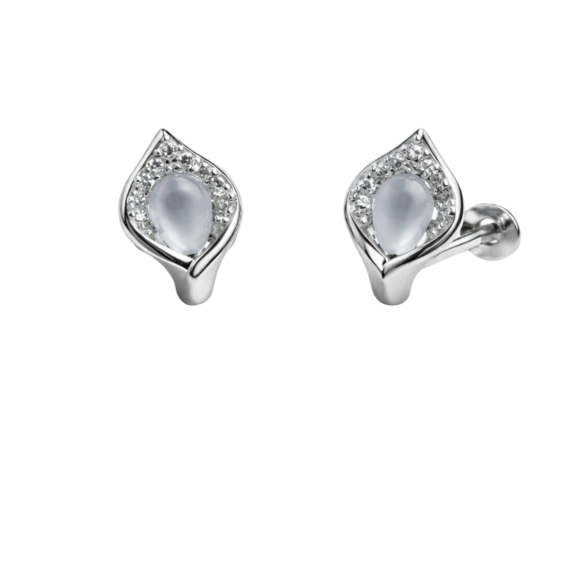 925 Silver Pear Shape Halo Stud Earrings with CZ Stones for Women